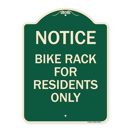 Signmission Notice Bike Rack for Residents Only Heavy-Gauge Aluminum Architectural Sign, 24" x 18", G-1824-23530 A-DES-G-1824-23530
